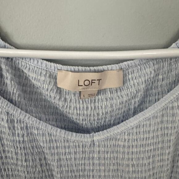 LOFT Light Blue White Gingham Checkered Seersucker Top Women's Size Large - Picture 4 of 5